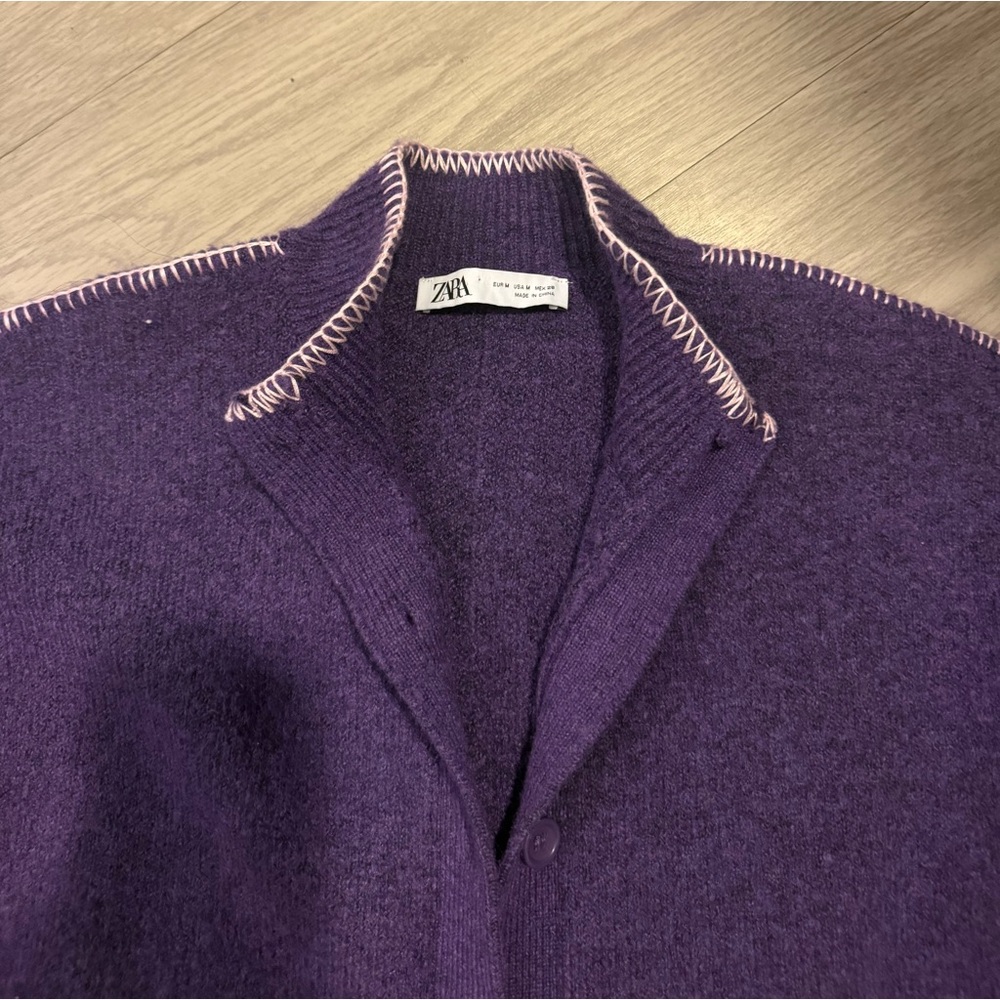 Zara Purple Cardigan with Pink Contrast Stitching
